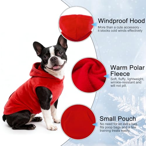 Fleece Dog Hoodie with Pouch (Small / Red)