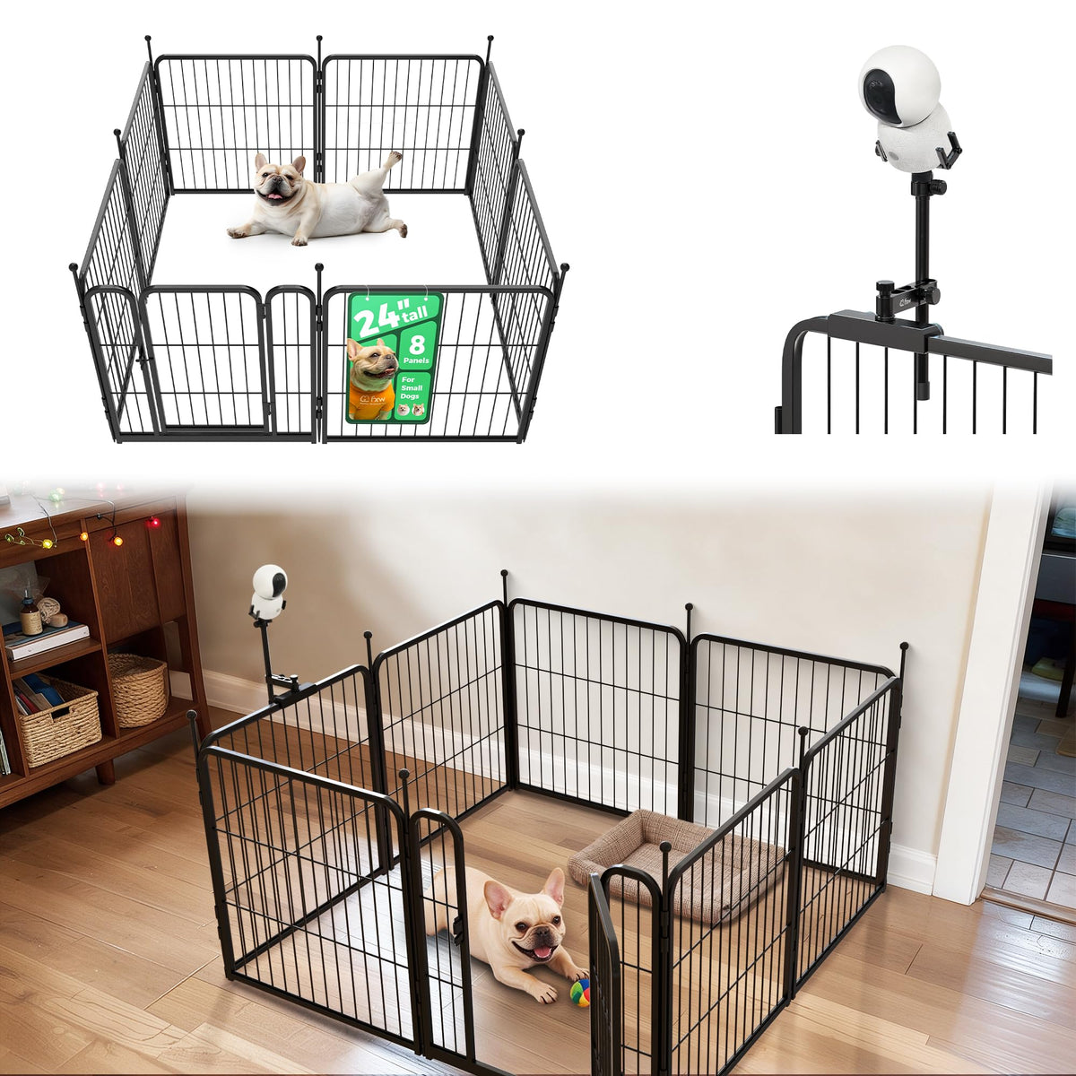 Rollick Dog Playpen with Camera Mount (Black / 24"H)