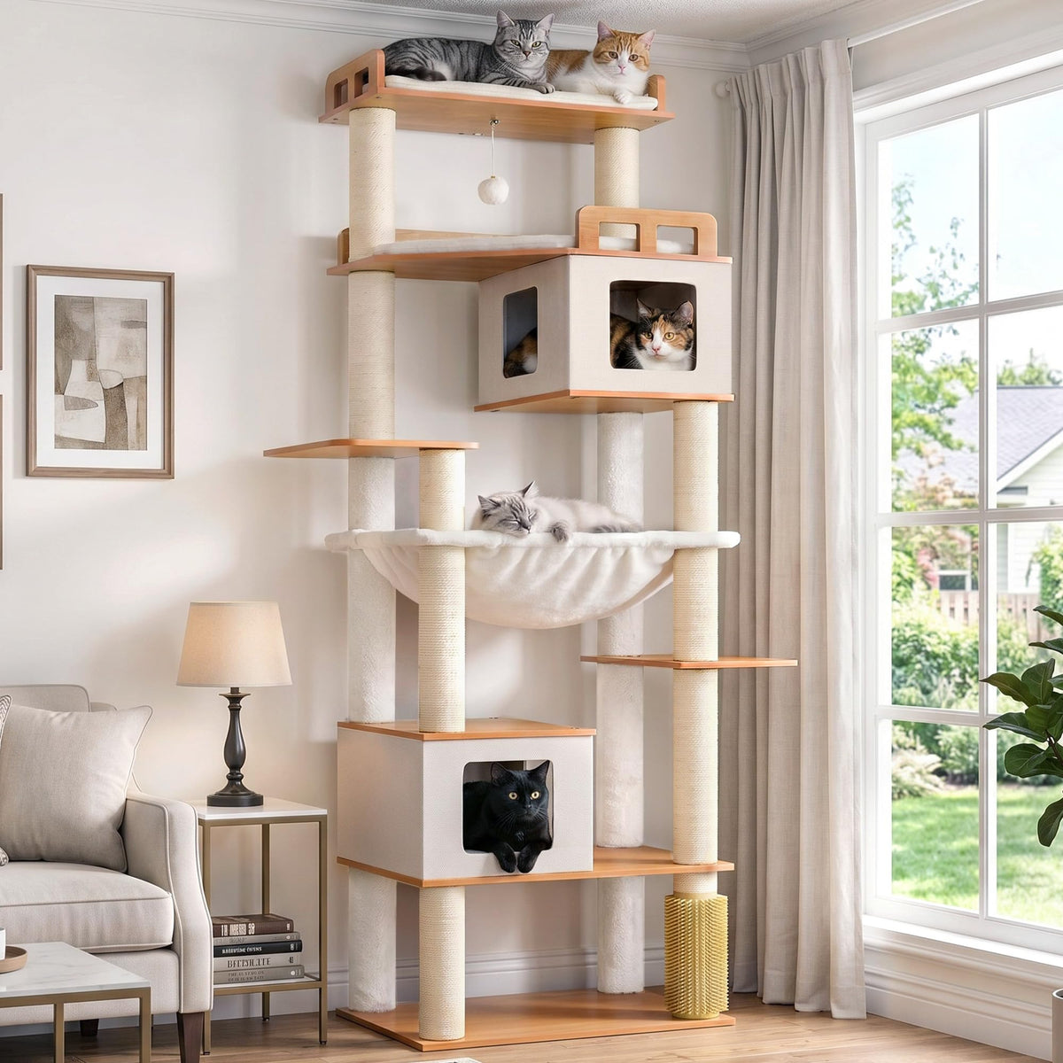 Cat Tree Wooden Multi (Earth Brown / 75.98 inches)