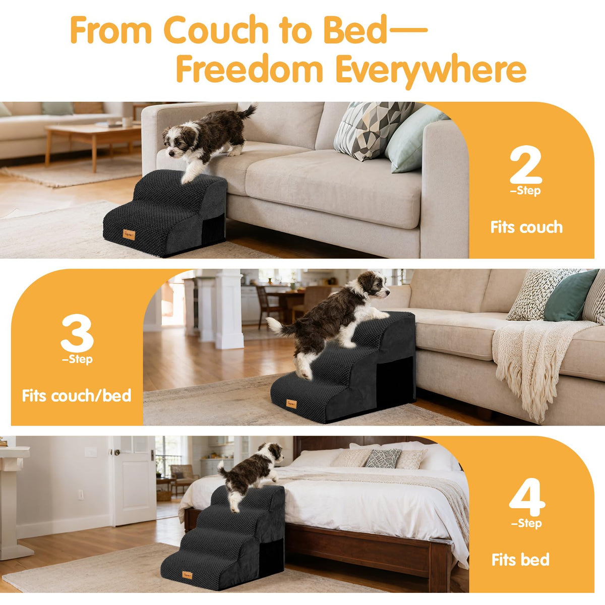 High Density Foam Dog Steps 4 Tiers (Black / 28.5*15.7*20.5)
