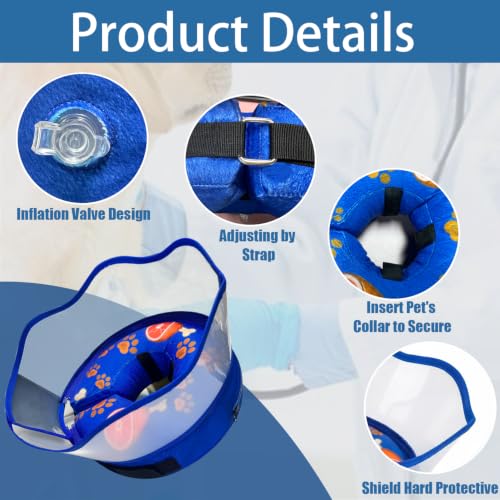 Inflatable Dog Cat Cone Collar with Transparent Shield for After Surgery (L(Neck:15"-20"))