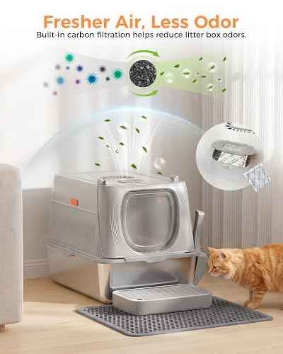 XL Stainless Steel Cat Litter Box with Lid (Light Gray / 24" L × 16" W × 16" H)