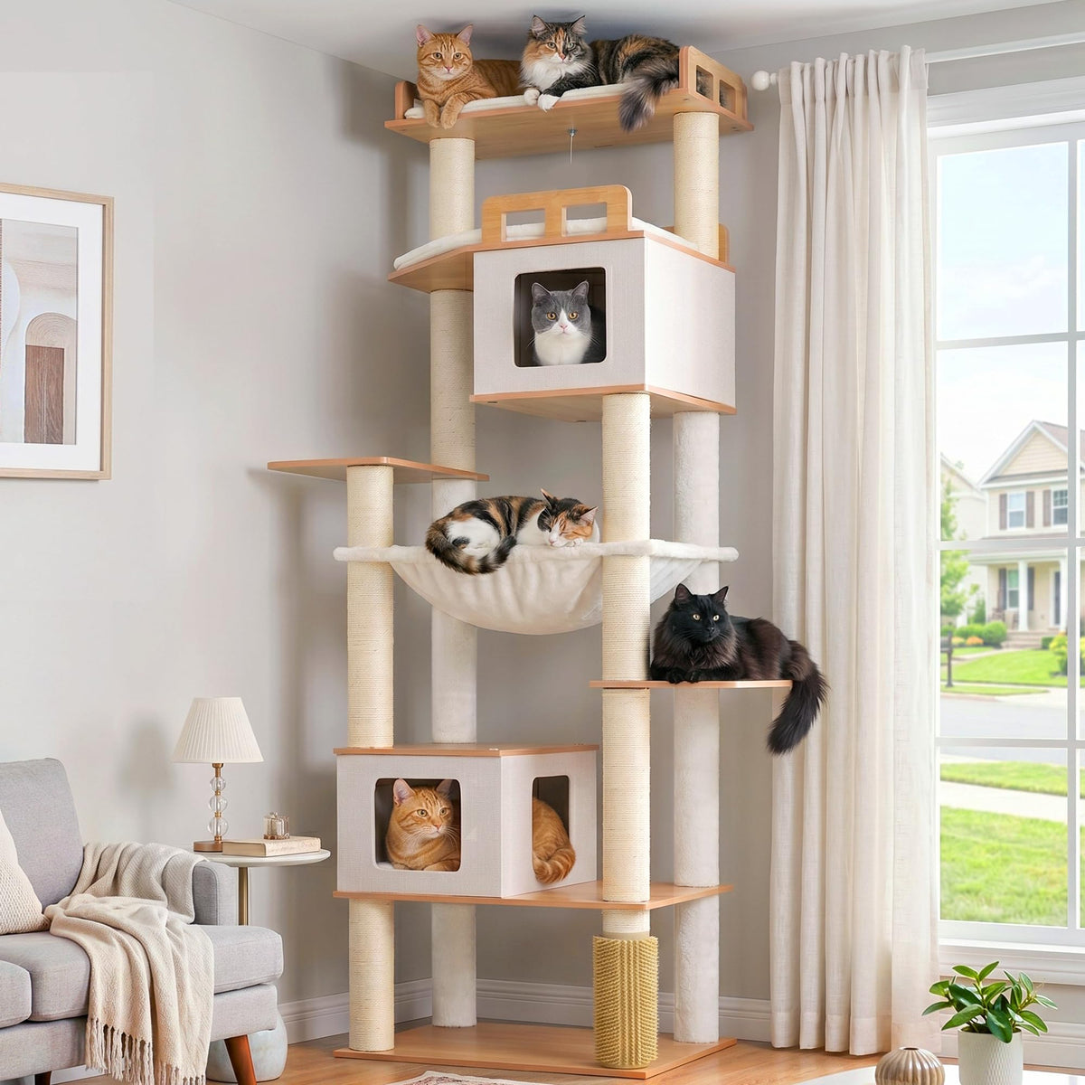 Cat Tree Wooden Multi (Earth Brown / 75.98 inches)