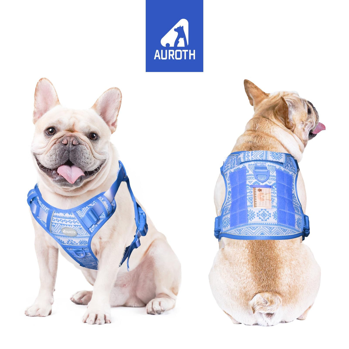 Dog Harness for Small Medium Dogs (Tribal Patterns-Blue / S(Neck:14-21",Chest:20-31"),18-35 lbs)