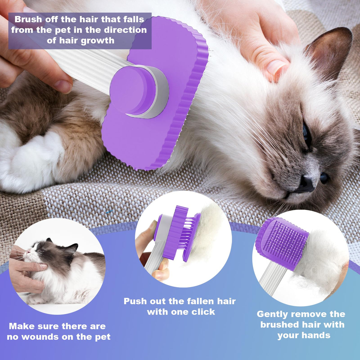 Cat brush Cat Brush for Long or Short Haired Cats (Purple)