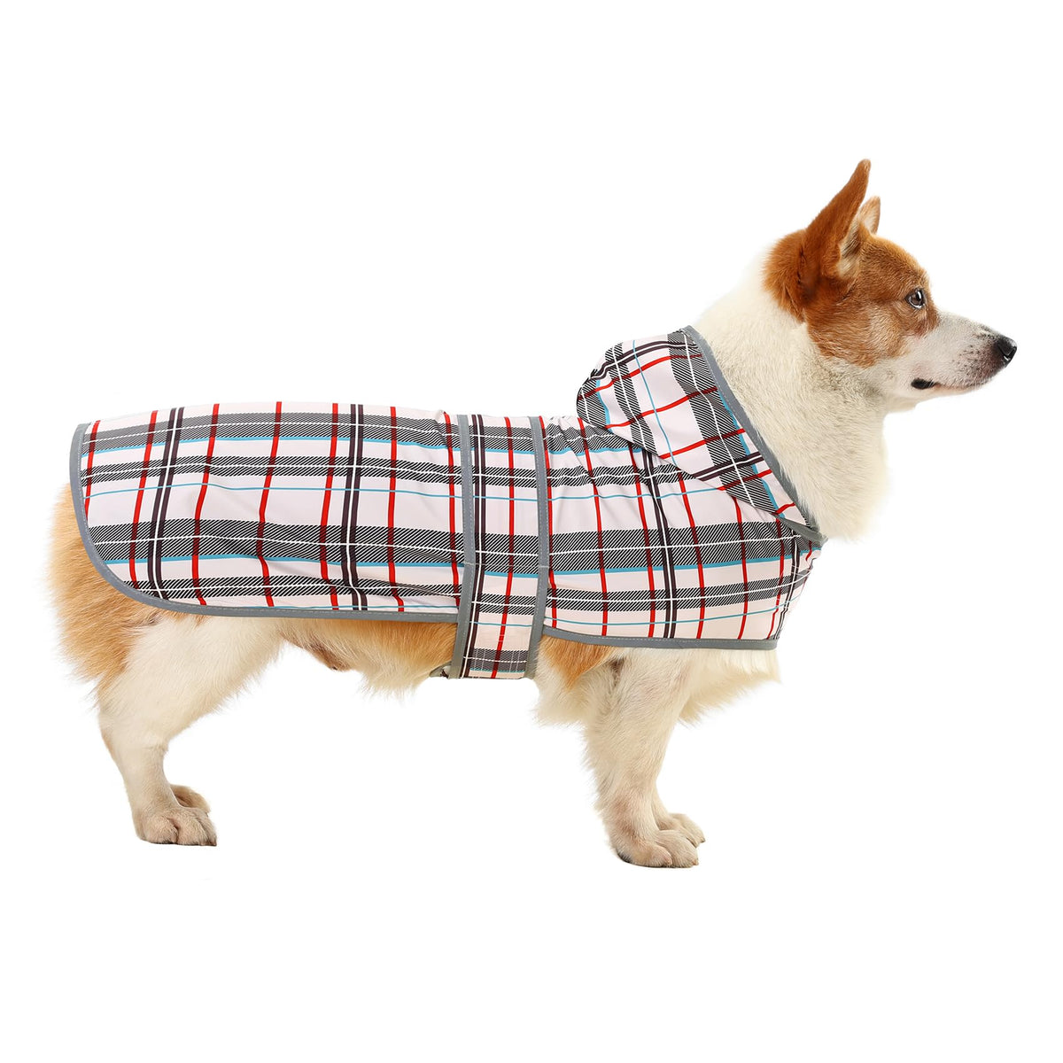 Dog Raincoat for Large Dogs Waterproof Jacket Hooded Rain Coats with Reflective Strips Leash Hole & Poncho Adjustable Fit (Khaki Plaid / Large)