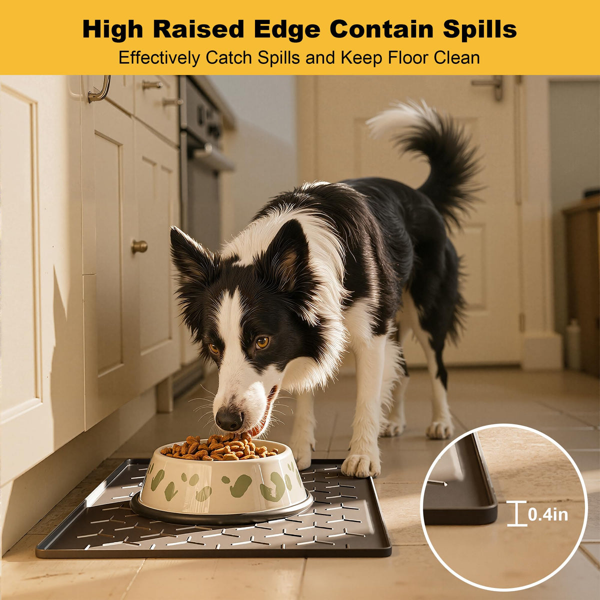 Silicone Dog Cat Food Bowl Mat (M-24''X16'' / Black)