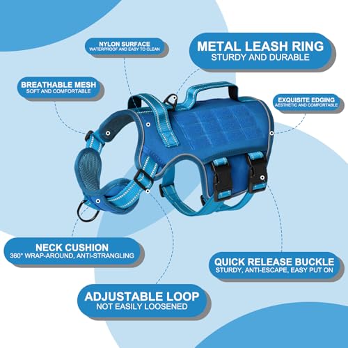 Dog Harness for Large Dogs (Blue / XL(Neck:21-32",Chest:26-39"),75-135 lbs)