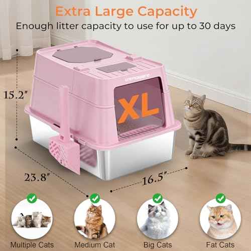 XL Stainless Steel Cat Litter Box with 110° Flip (Pink / X-Large)