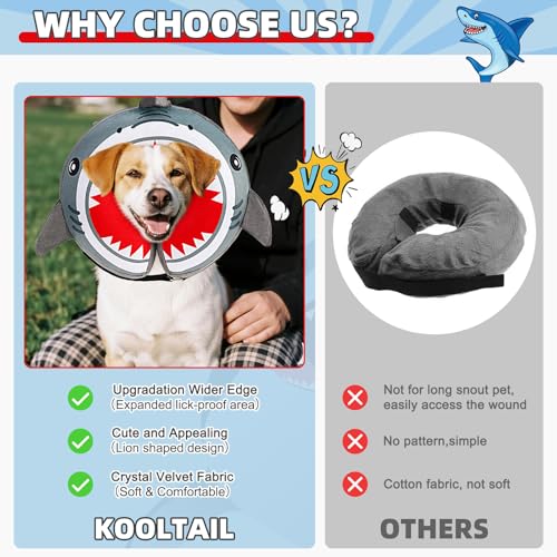 Inflatable Dog Cone Collar Alternative After Surgery (Grey Shark / L (Neck:16-18in))