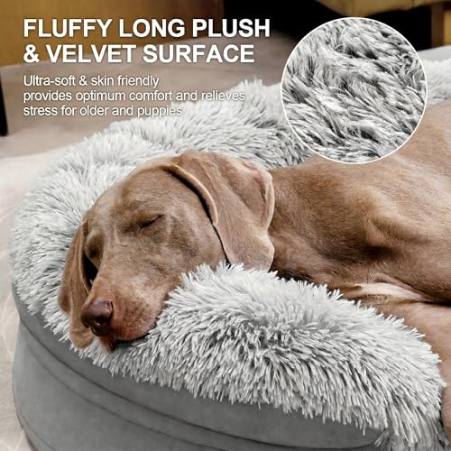 Fluffy Calming Orthopedic Dog Beds for Medium & Large Dogs (Grey / 41.0"Lx32.6"Wx7.6"H)