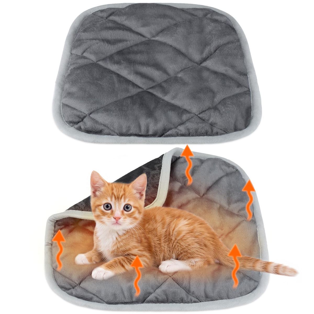 2 Pack Self Warming Cat Bed Thermal Pet Mat (12 x 12 Inches / Gray)