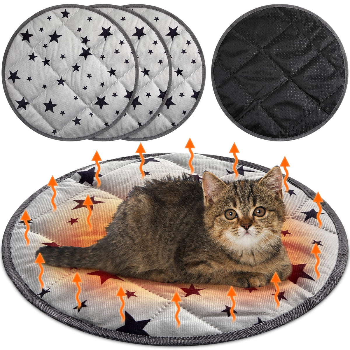 4 Pack Self Warming Cat Bed (Gray / 12'' / Round)