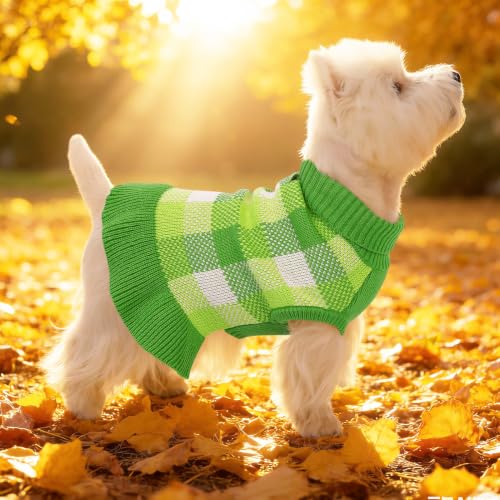 Dog Sweater Dress Plaid Knitwear for Small Dogs Girl Christmas Clothes (Green / XX-Small)