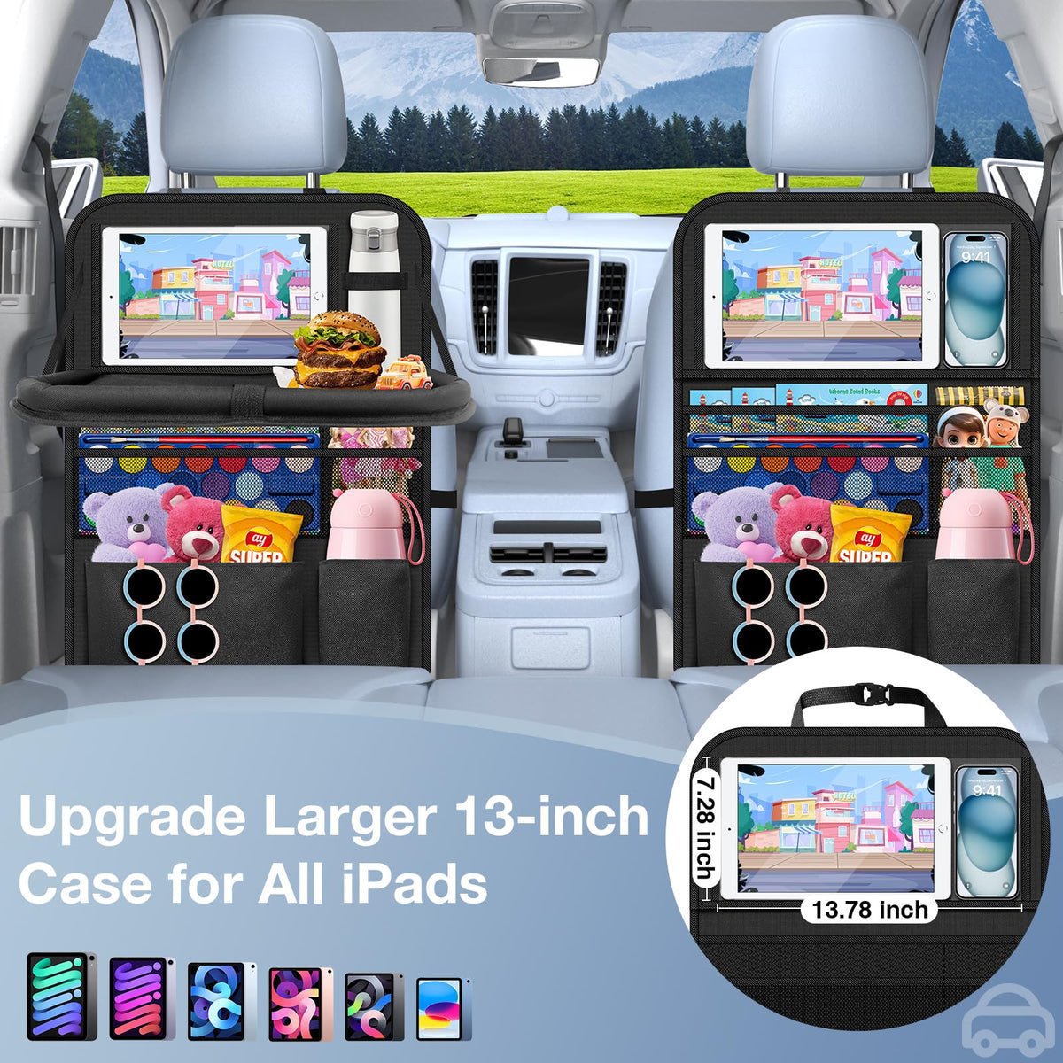 Car Backseat Organizer with Table Tray (Black)