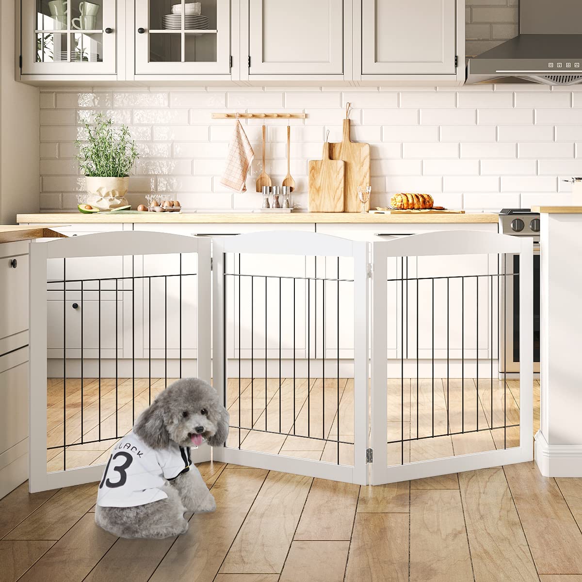 Extra Wide Dog gate for The House (White / 【3 Panels】72"W x 32"H)