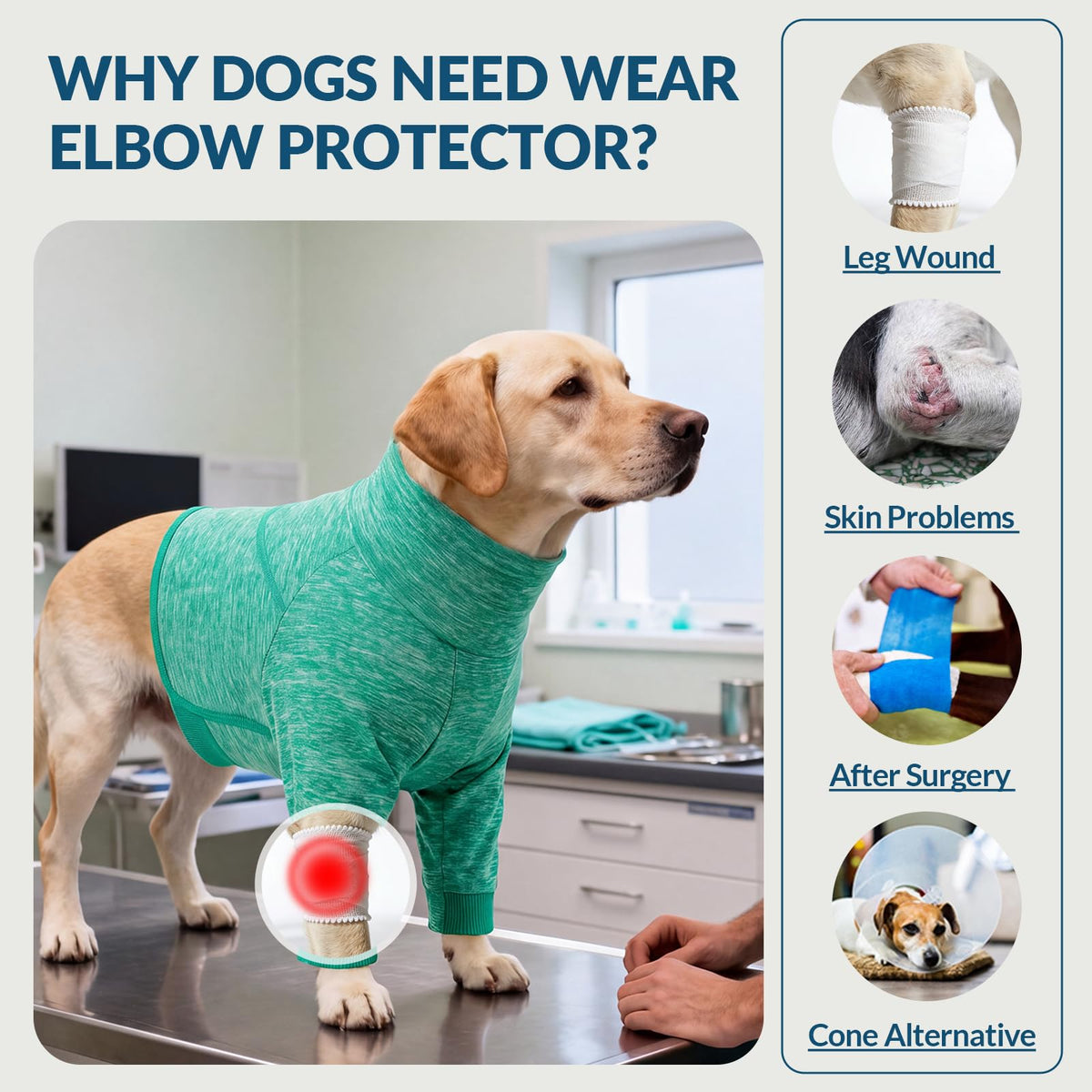 Long Sleeve Dog Shirt Pretect Pet's Front Leg Elbow Getting Calluses (XL / Green)