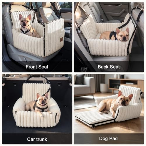 6-in-1 Dog Car Seat for Small/Medium Dogs up to 23 lbs, Beige (Beige)