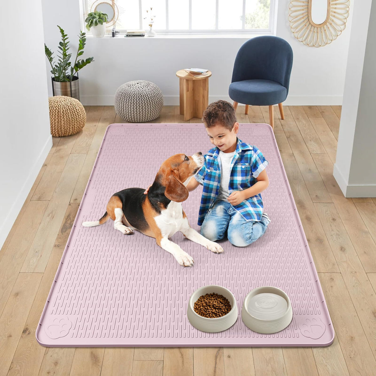 Dog Food Mat 50''x35'' Extra Large Dog Mat for Food and Water (50"L x 35"W / Pink)