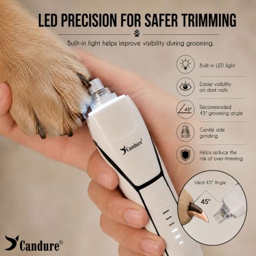 Whisper Quiet Dog Nail Grinder with 360 Degree LED Light (White)