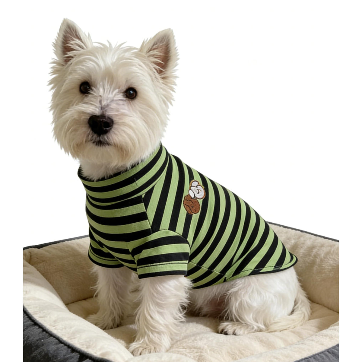 Turtleneck Dog Shirt Cute Doggie Embroidery Super Soft Dog Sweatshirt Stretchy Striped Puppy Pullover for Cats Small Medium Large Dogs (Green Striped / Medium)