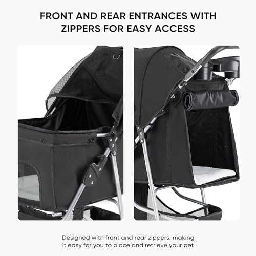 3 Wheel Pet Stroller for Dogs and Cats (Matte Black / 29.1" x 17.7" x 39.4")