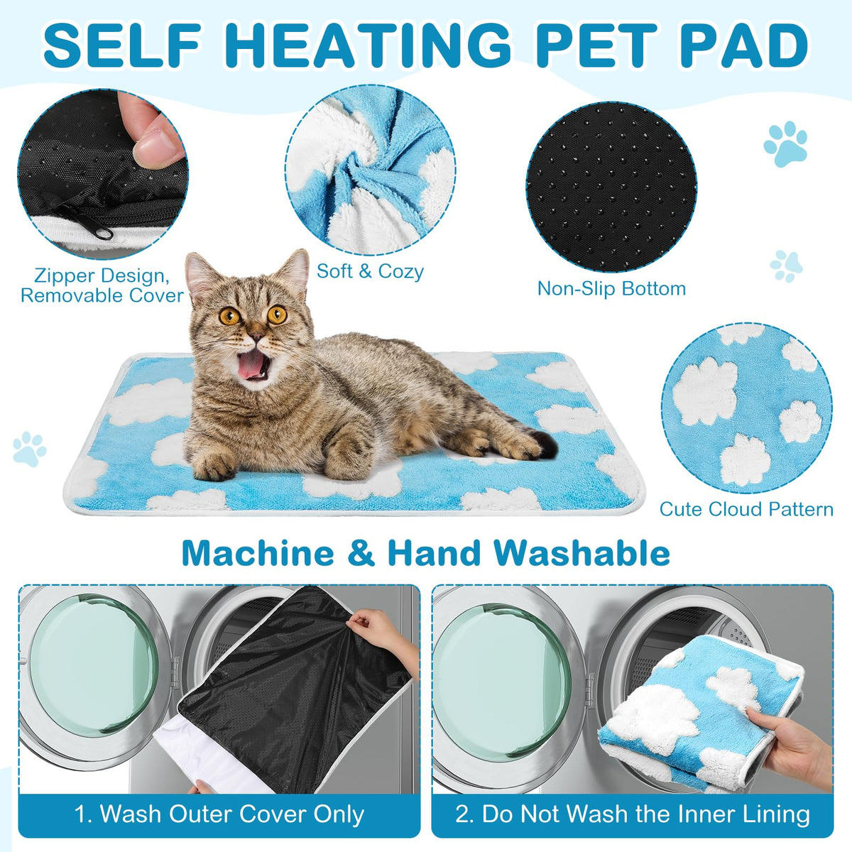 4 Pack Self Heating Cat Pad Self Warming Dog Mat (16 x 20 Inches)
