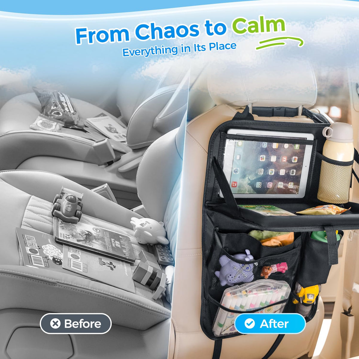Backseat Car Organizer with Foldable Tray