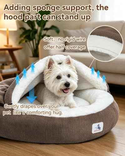 Calming Cozy Dog Cave Cover Bed (Brown)