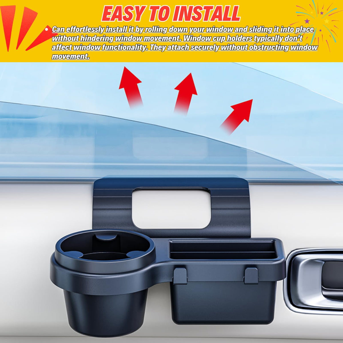 Extra Hanging Car Door Window Drink Coffee Cup Holder with Storage Organizer Tray (Car Door Cup Holder & Coin Organizer)
