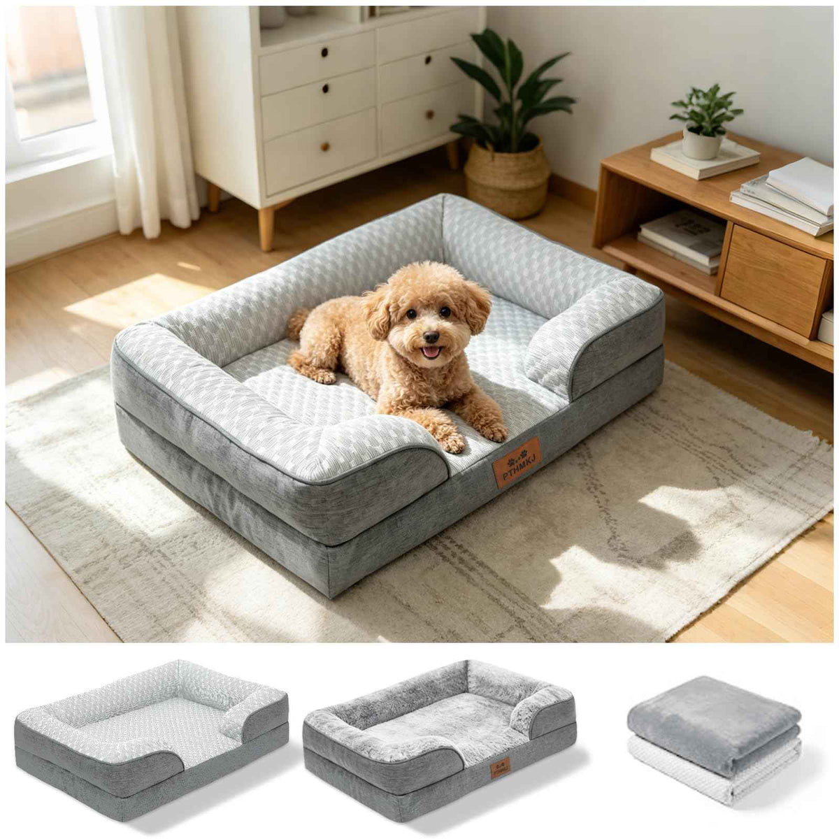 Orthopedic Dog Bed Medium Size Dog (Dark Grey / 30.0" L x 20.0" W x 6.3" Th)