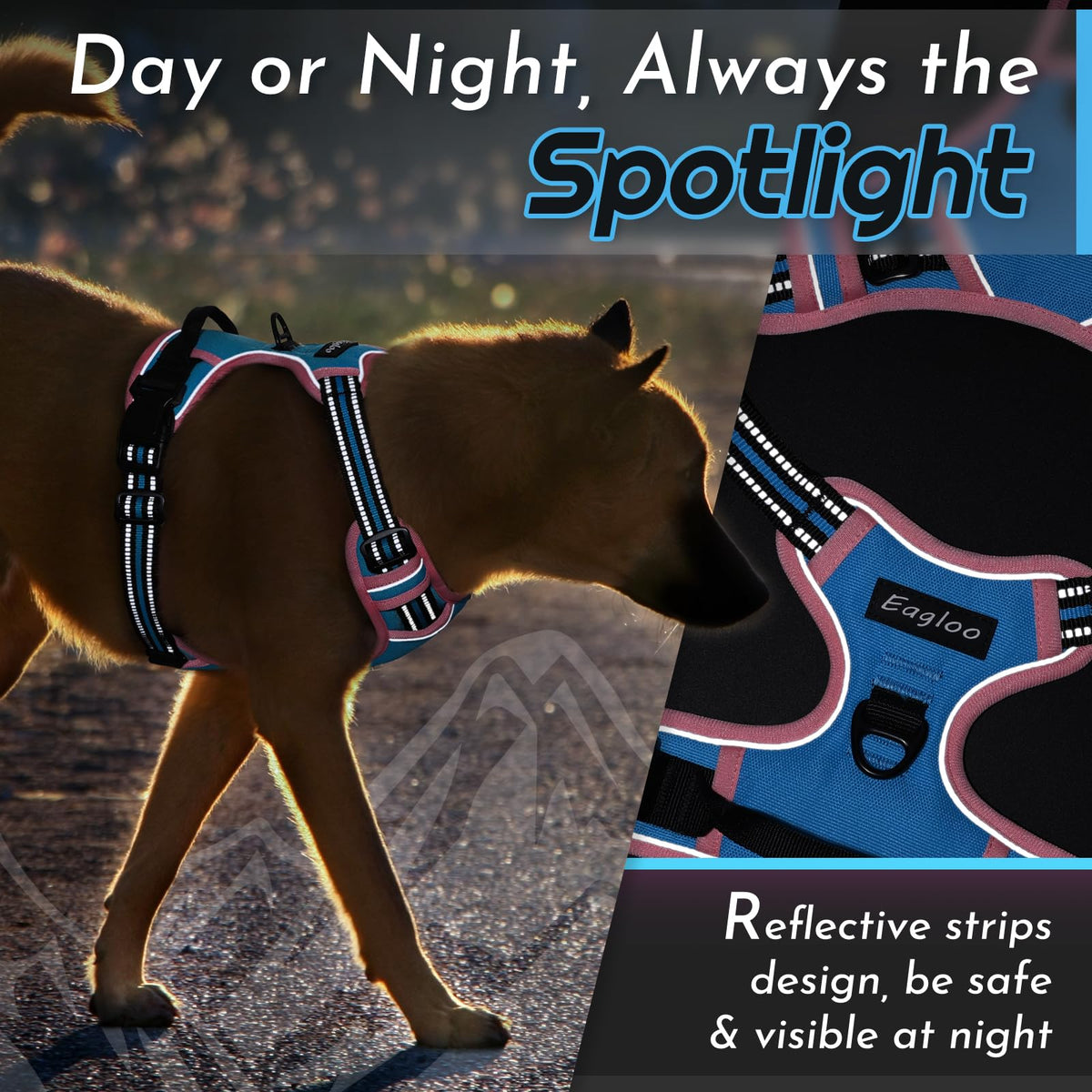 Dog Harness for Large Dogs (Large / Pink & Sky Blue)