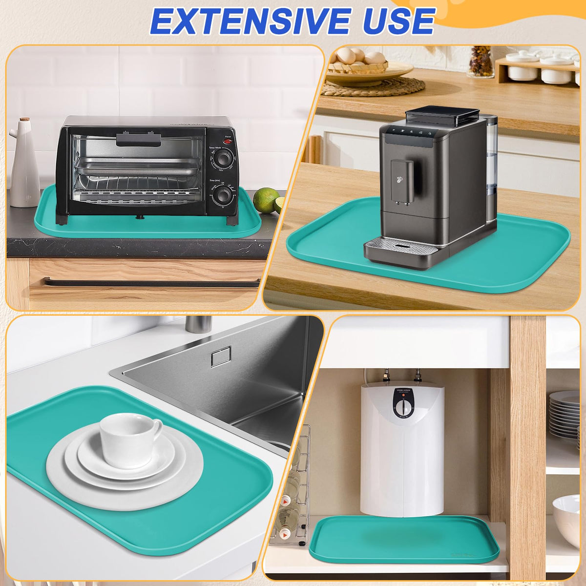 Waterproof Silicone Pet Food Mat with Raised Edge for Dog & Cat (Dark Turquoise / 19"L x 12"W)