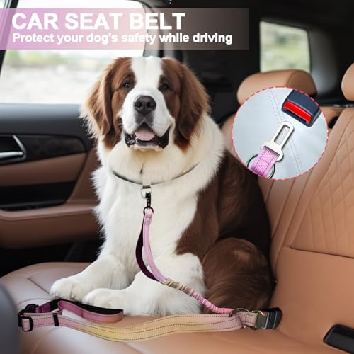 Heavy Duty Hands Free Dog Leash with Quick Release Carabiner and Adjustable No Pull Bungee Dog Running Waist Leash (Pinkish Yellow)