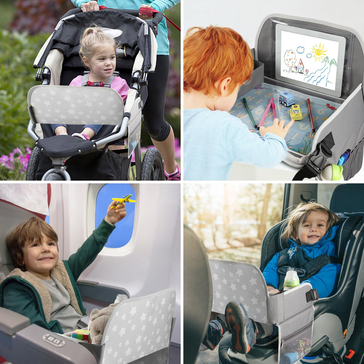Kids Travel Tray for Boys or Girls (Grey+Blue)