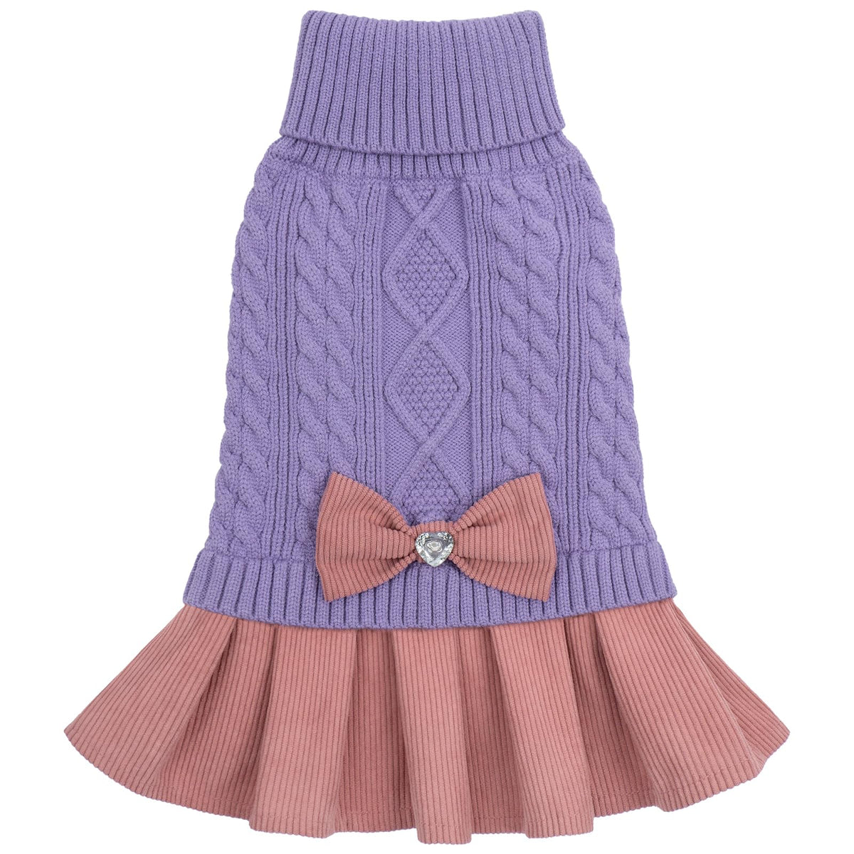 Dog Sweater Dress for Small Dogs Turtleneck Thick Knit Pullover (Large (16-24lbs) / Light Purple)