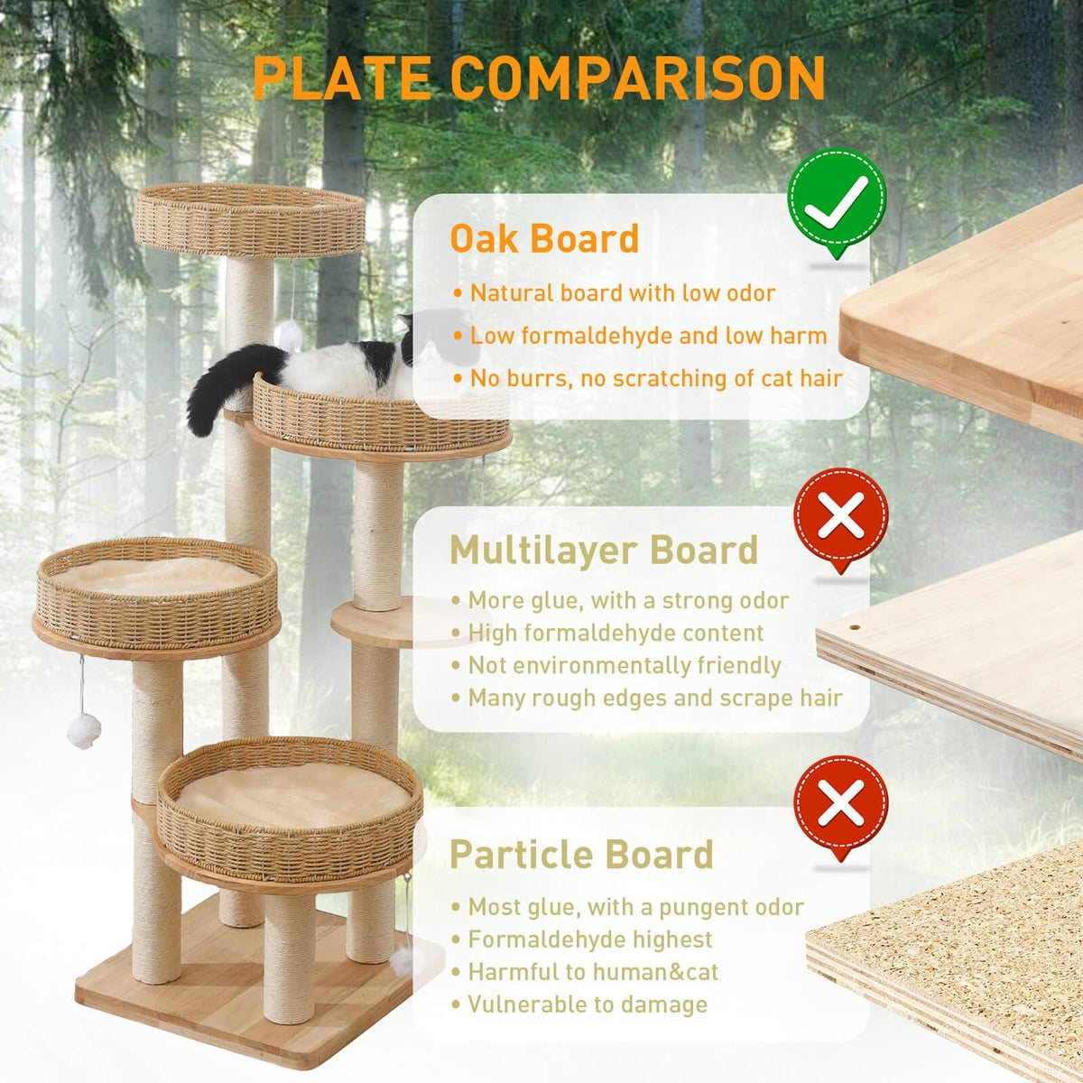 54in Solid Wood Cat Tree for Indoor Cats