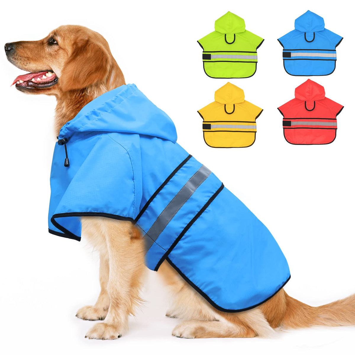 Dog Raincoat Reflective Dog Rain Jacket Waterproof Hooded Ponch Dog Rain Coat for Small Medium Large Dogs (Sky Blue / XX-Large)