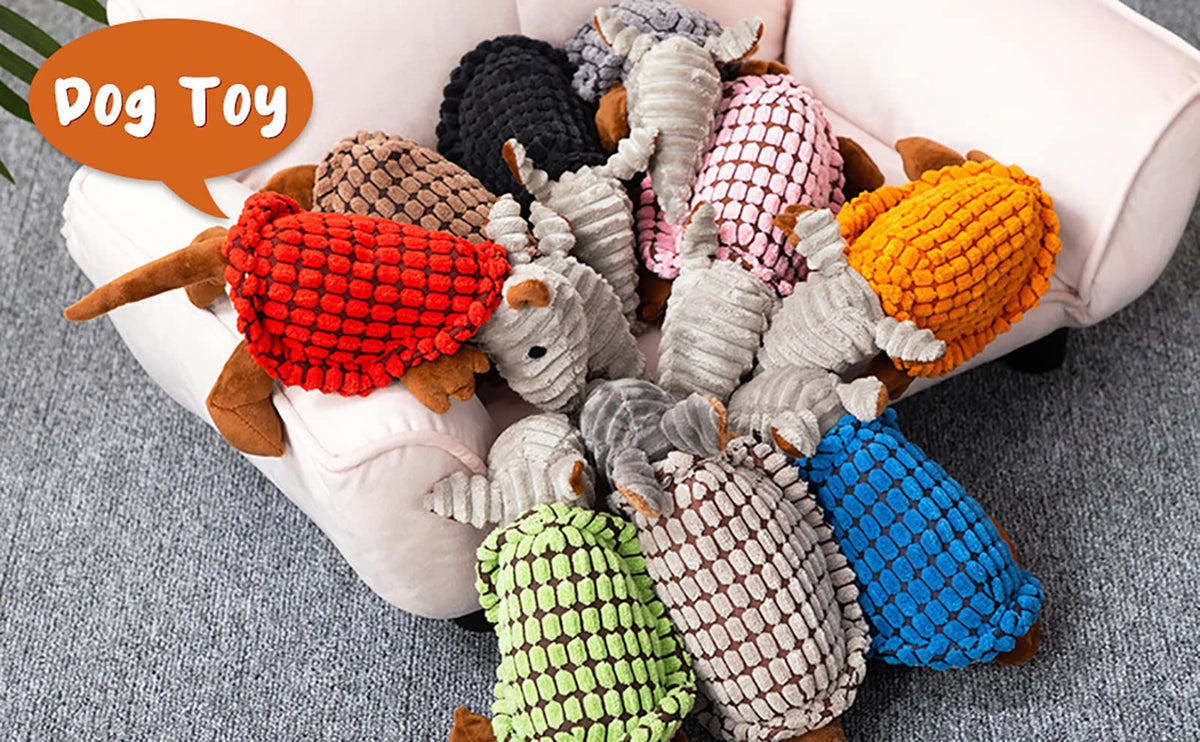 Armadillo Squeaky Puppy Dog Toys for Small Medium Dogs (8 IN / Red)
