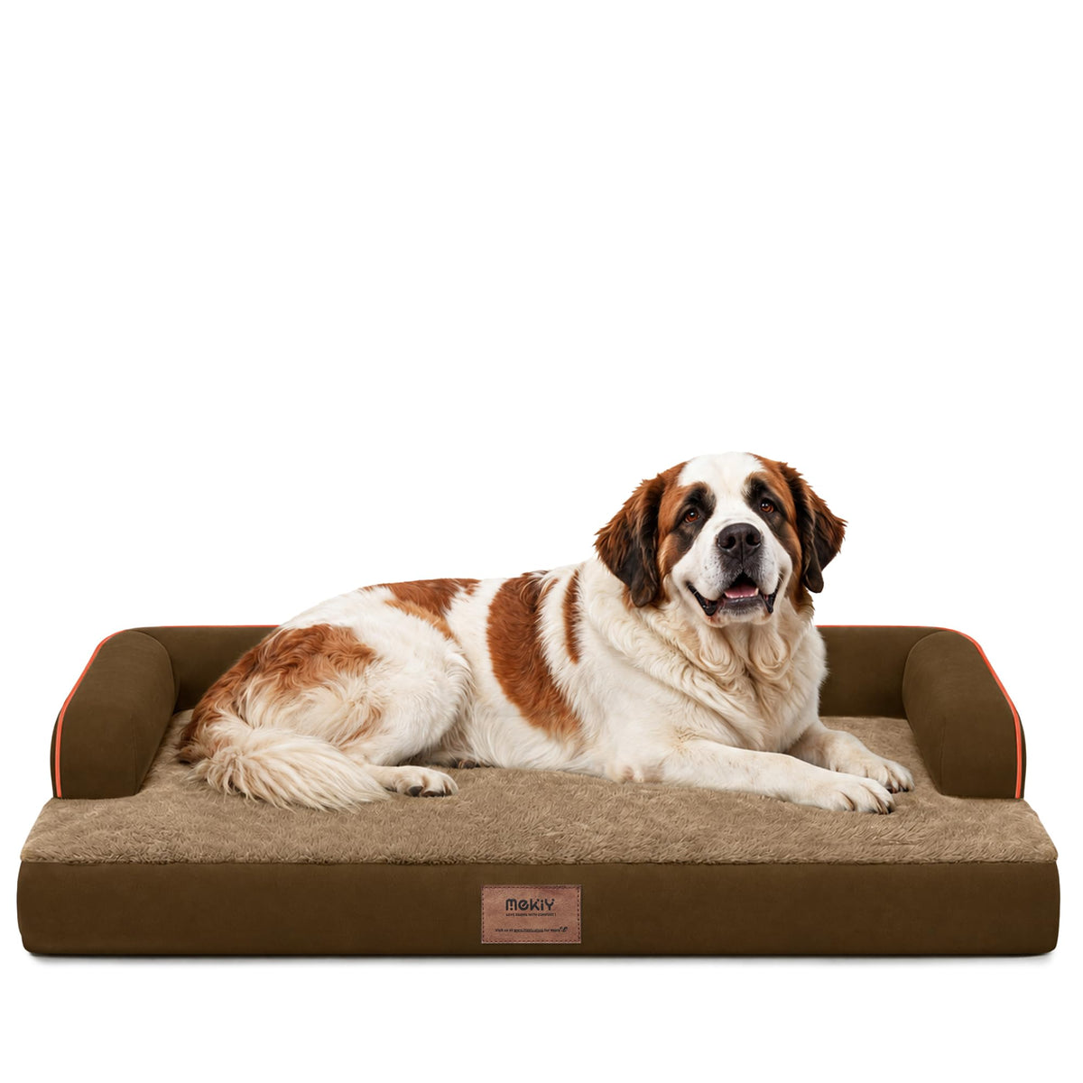 Orthopedic Waterproof Jumbo Dog Bed with Bolster for Extra Large Dogs (53.0"L x 42.0"W x 8.0"Th / Brown)