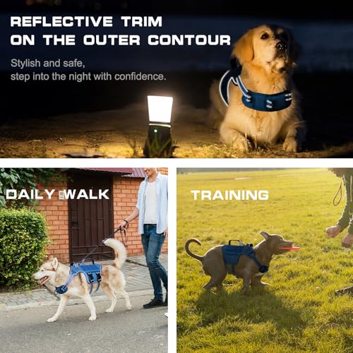 Dog Harness for Large Dogs (Blue / L(Neck:18-24",Chest:25-36"),45-80 lbs)