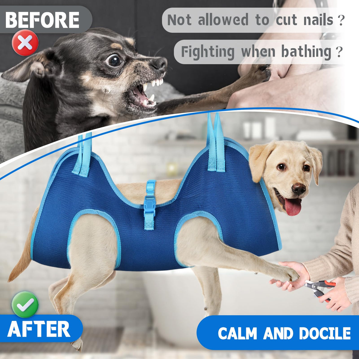 Dog Grooming Hammock (2XL（ Legs Spacing：16.0"-28" / Max W：80-120LBS ） / Blue)