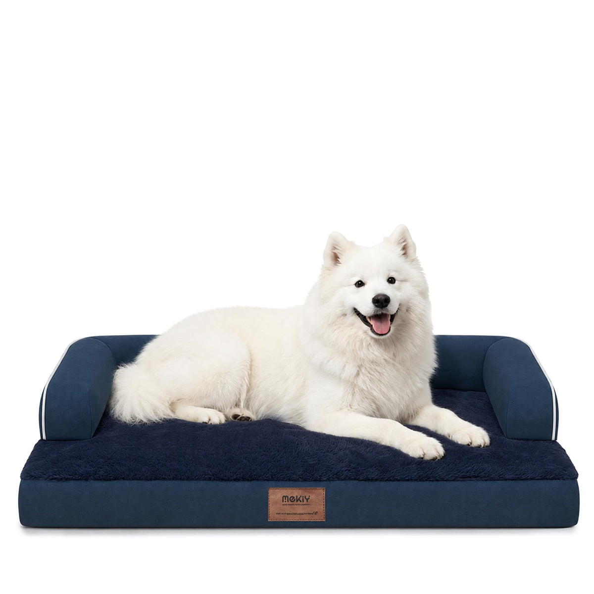 Orthopedic XL Dog Bed with Bolster for Extra Large Size Dogs (42.0"L x 30.0"W x 8.0"Th / Navy Blue)