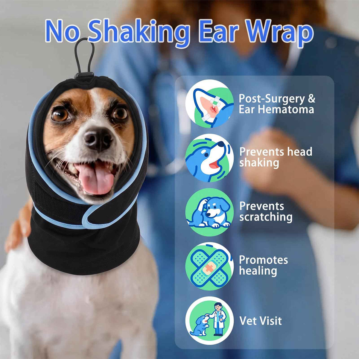Dog Ear Cover for Anxiety Relief (Black / Large (15.7"/40cm Neck Girth))
