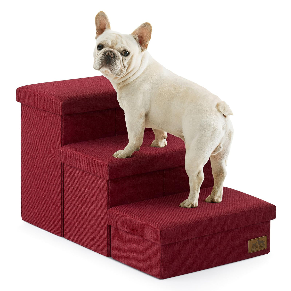 Dog Stairs with Storage (Burgundy / 28.5"L x 17"W x 16.7"H)