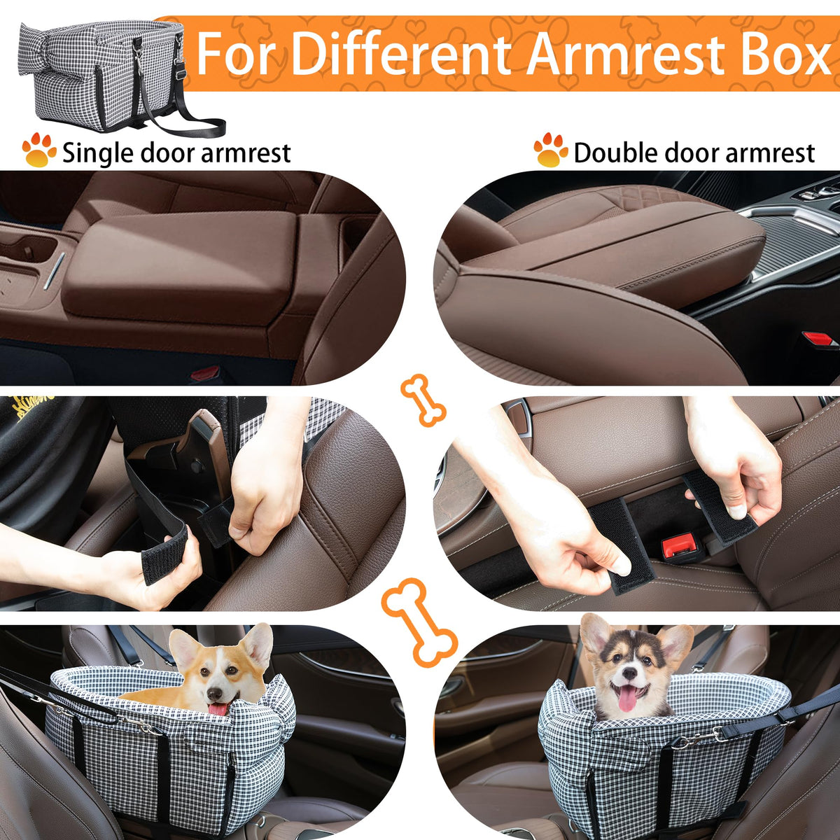 Center Console Dog Car Seat Dog Bed for Car Console Portable Armrest Booster Seat Carrier for Small Medium Dogs Anti