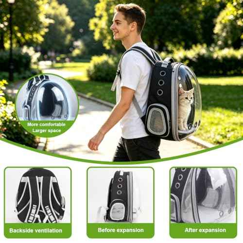 Expandable Pet Backpack 14"×15"×16.5" Cats Dogs Carrier Bag (Front Expandable-Black / 14.0"L x 15.0"W x 16.5"H)