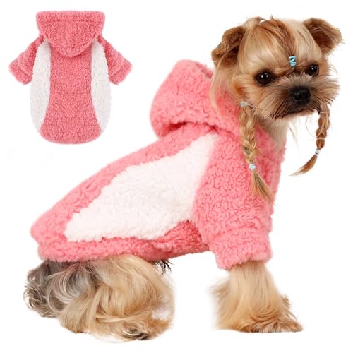 Dog Hoodie Pet Clothes Sweater with Hat Soft and Warm Cold Weather for Small Patchwork Hood (XX-Small (Chest 10 in) / PIink)