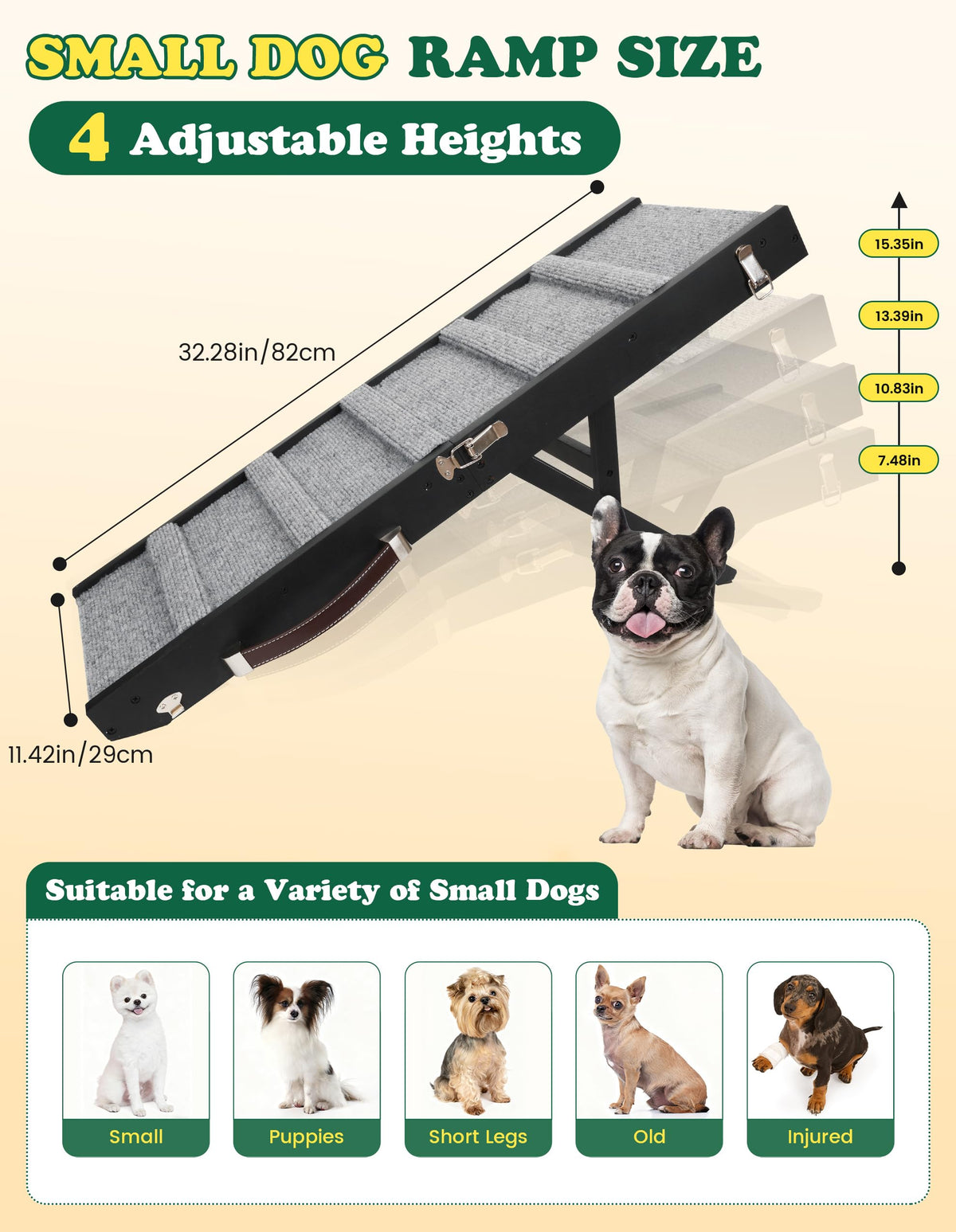 Dog Ramp for Small Dogs Foldable Pet Ramp for Couch Sofa (Black / Up to 30 lbs)
