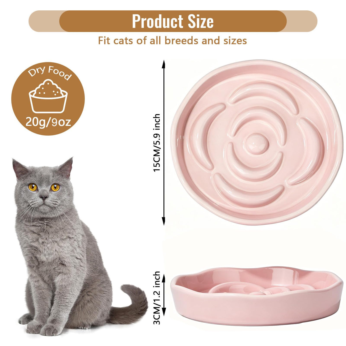 Slow Feeder Cat Bowl Set of 2 (Pink)